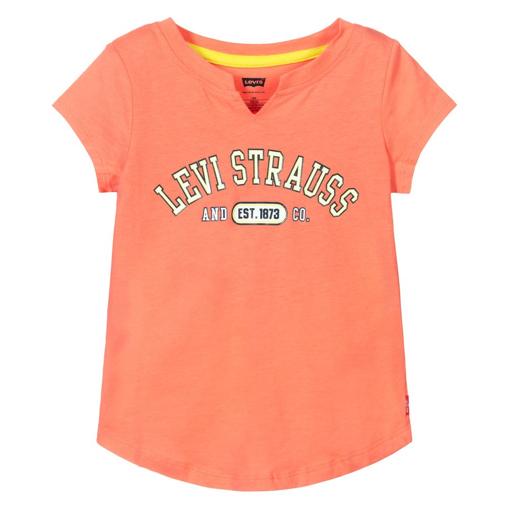 Levi's Kids'  Girls Peach Pink Cotton Logo T-shirt In Brown