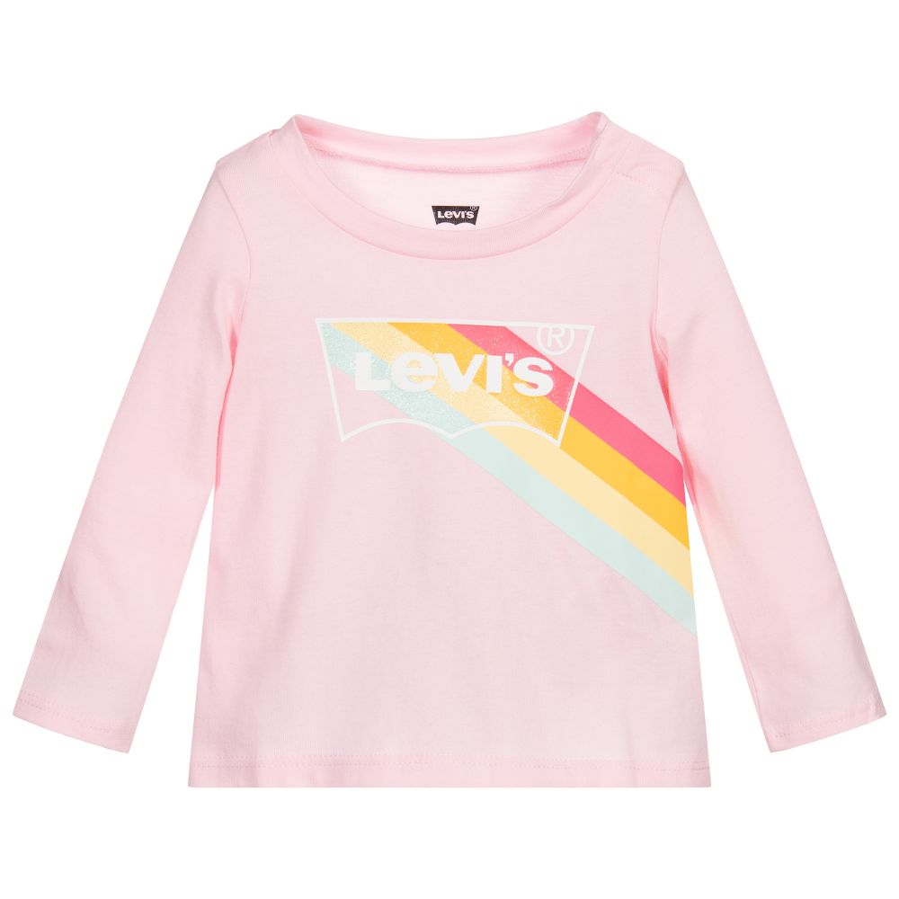 Levi S Pink Cotton Rainbow Logo Top Childrensalon