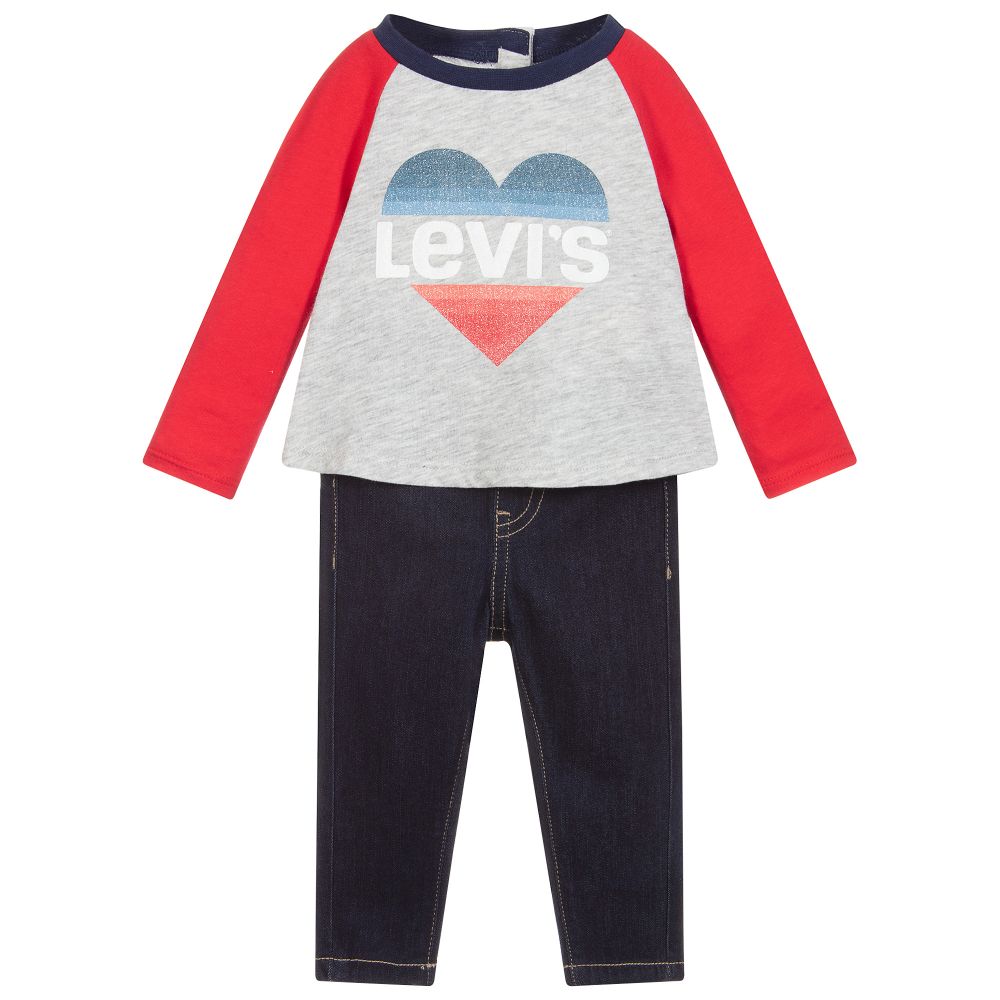 Levi's Babies'  Girls Red & Blue Trousers Set In Multi