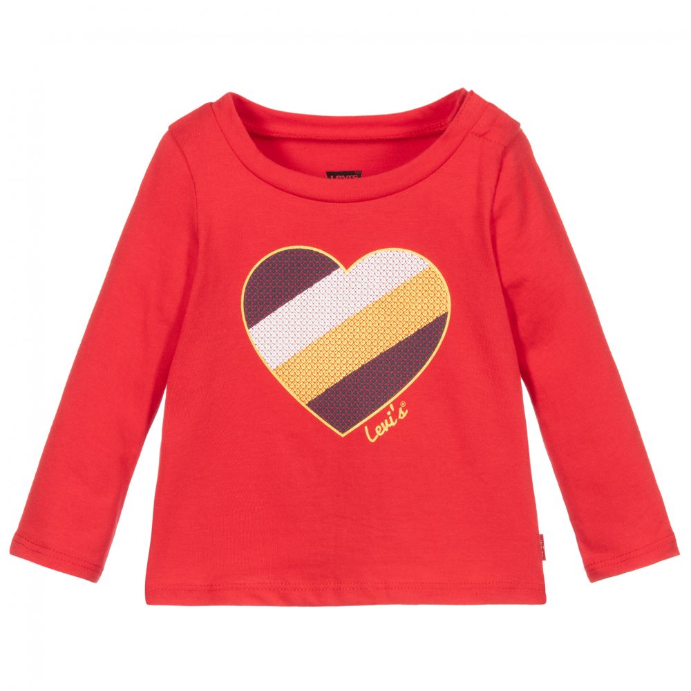 Levi's Babies'  Girls Red Cotton Heart Logo Top