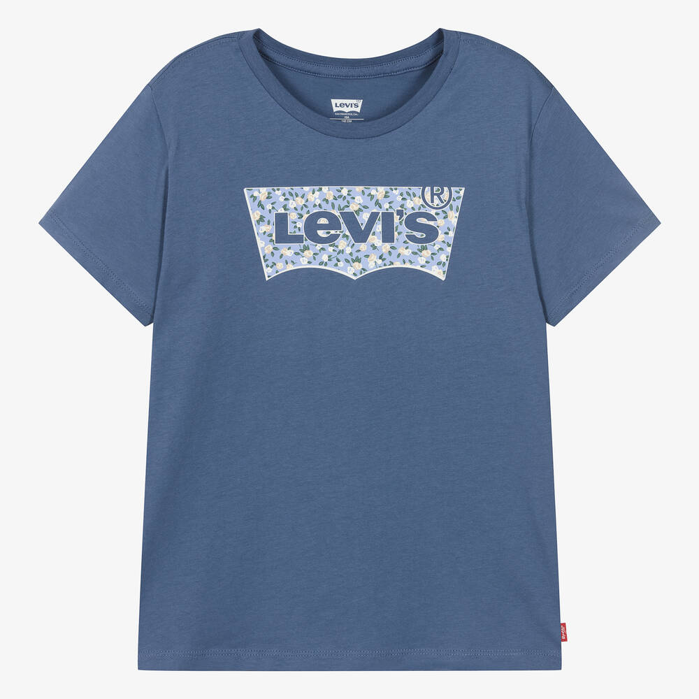 Levi's - تيشيرت قطن عضوي لون أزرق للمراهقات | Childrensalon