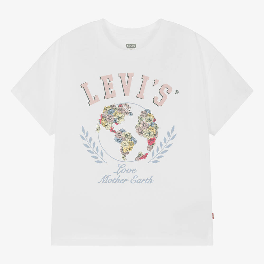 Levi's - تيشيرت قطن جيرسي لون أبيض بطبعة ورود للمراهقات | Childrensalon