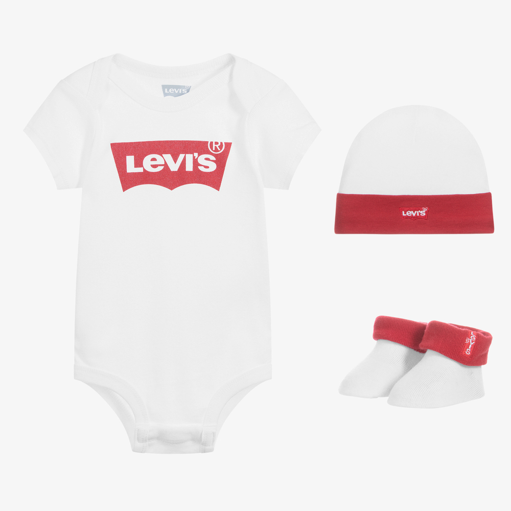 Levi's - طقم هدية تبان قطن لون أبيض وأحمر للأطفال | Childrensalon