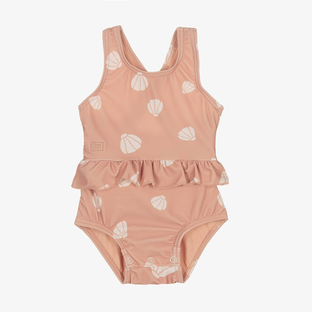Liewood - Baby Girls Pink Shell Print Swimsuit (UPF 40+) | Childrensalon