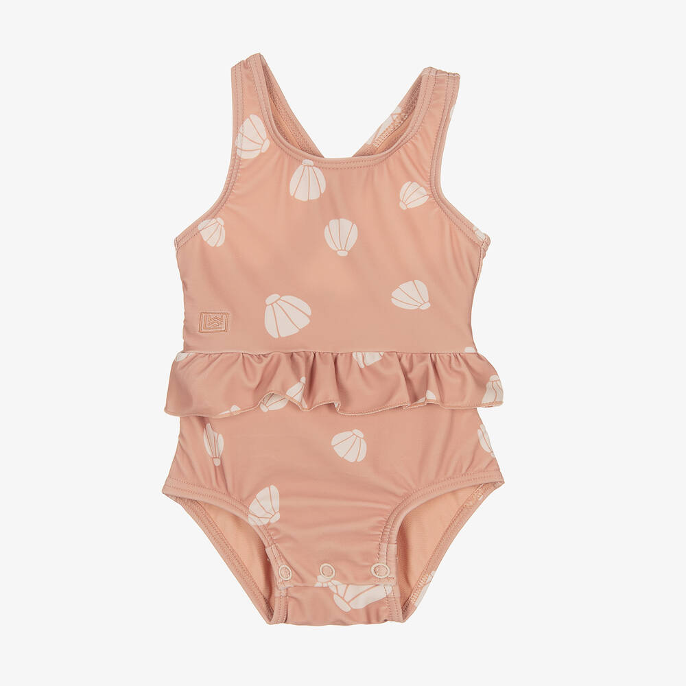 Shop Liewood Baby Girls Pink Shell Print Swimsuit (upf 40+)