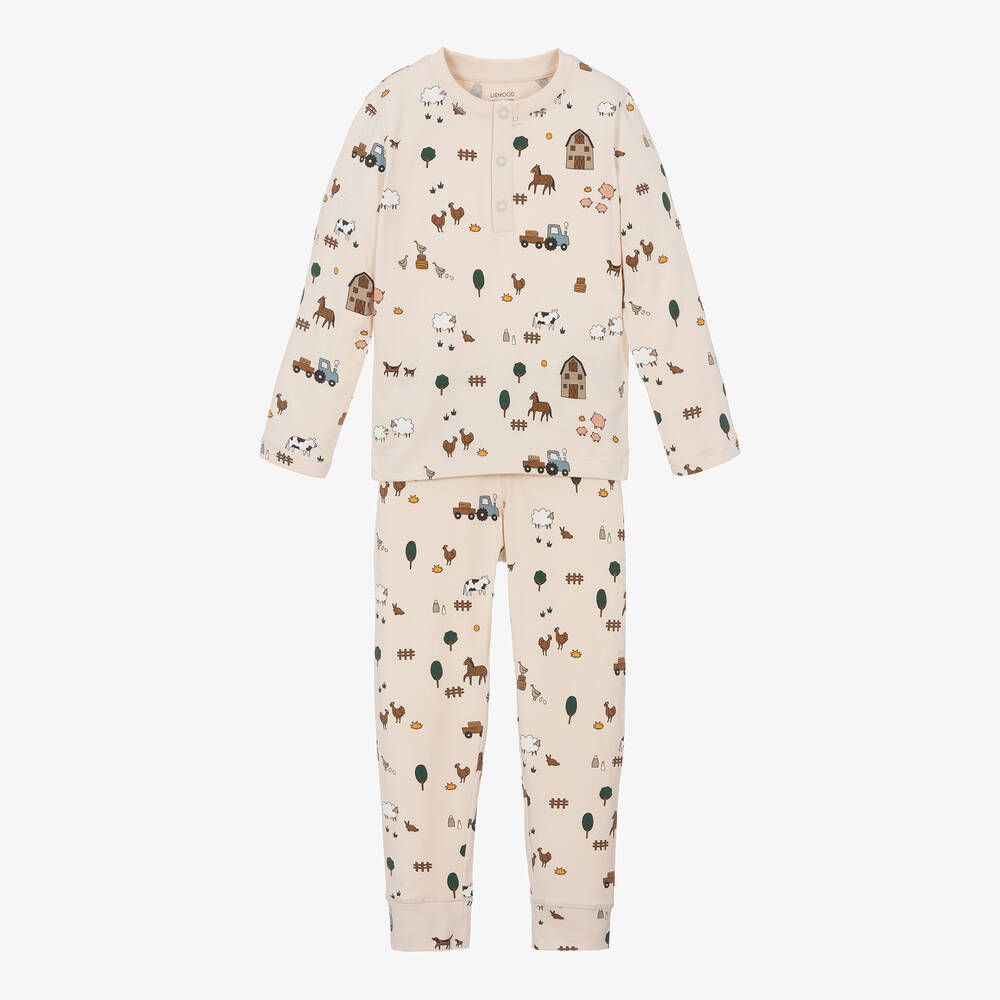Liewood - Beige Cotton Farm Animal Pyjamas | Childrensalon