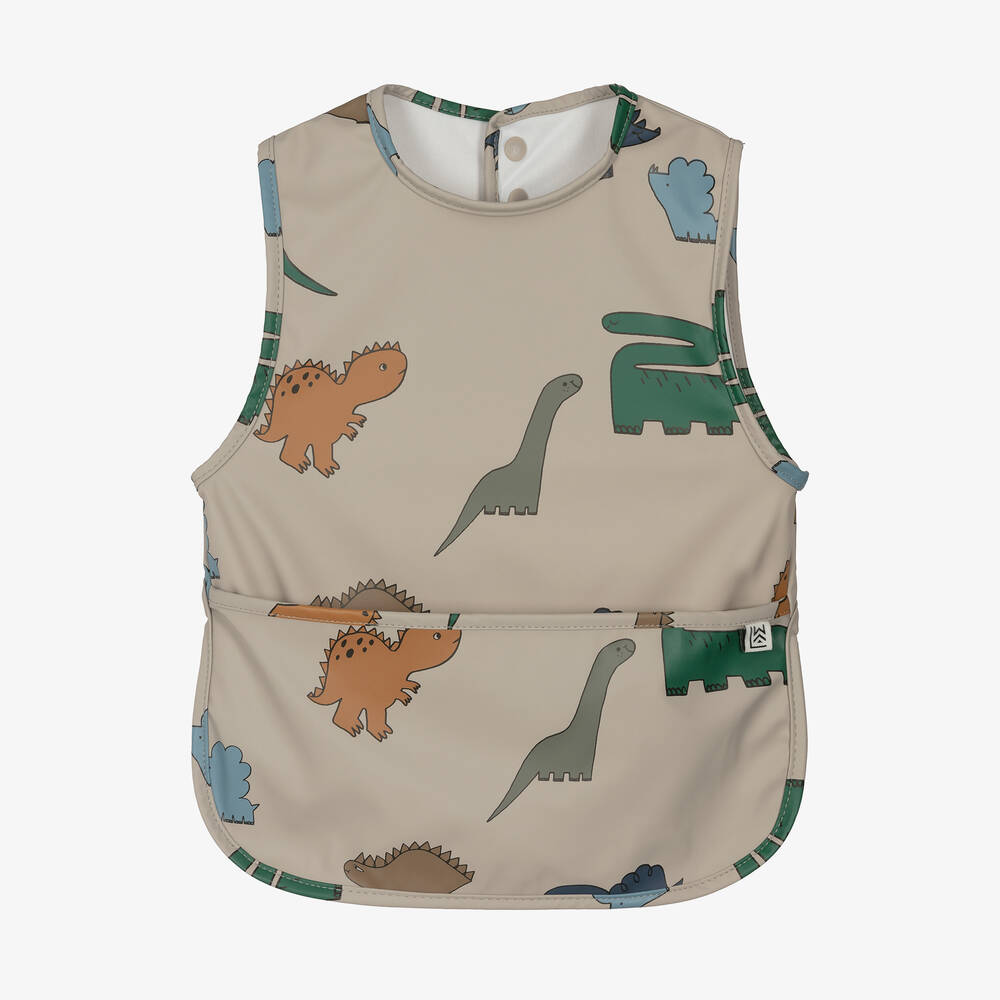 Liewood - Beige Dinosaur Print Apron Bib | Childrensalon