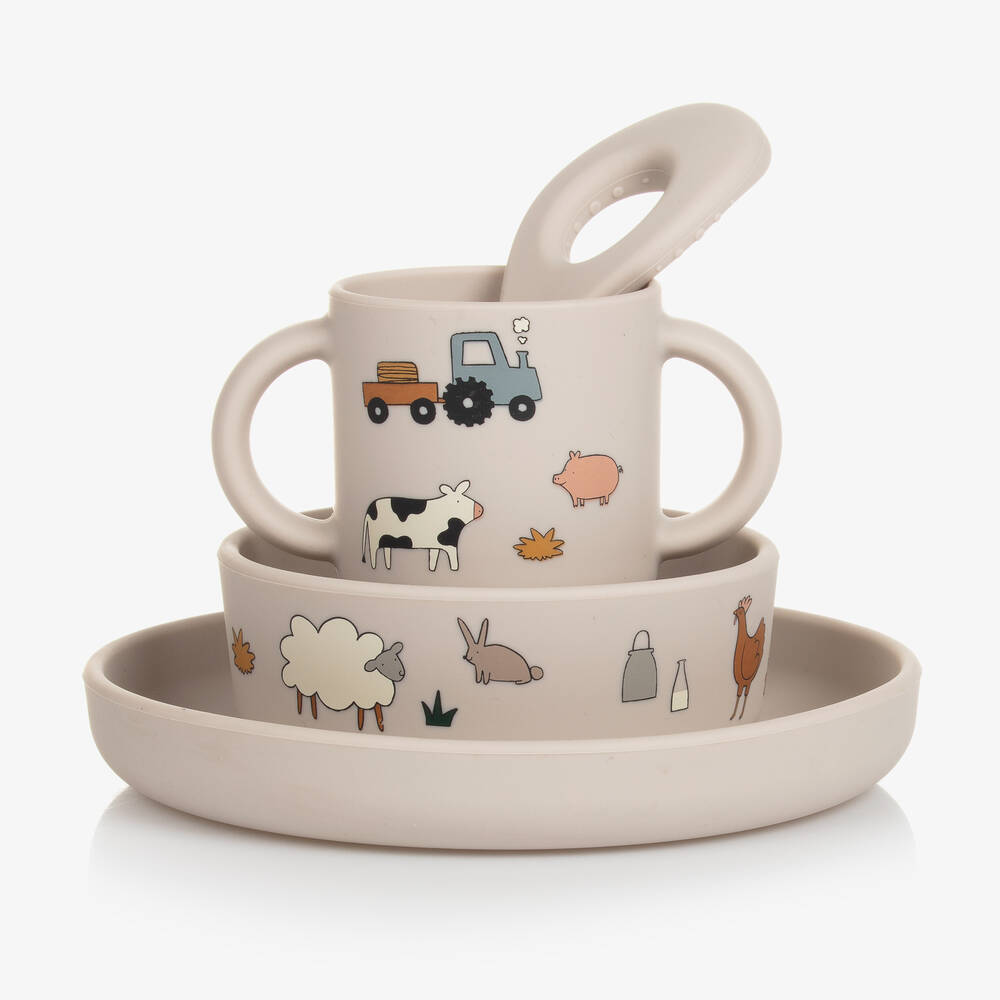 Liewood - Beige Farm Animal Tableware Set (4 Pieces) | Childrensalon