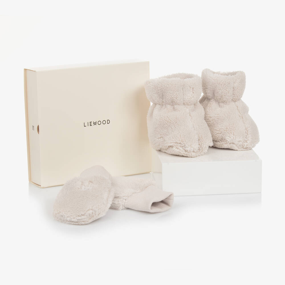 Liewood - Beige Fleece Mittens & Booties Set | Childrensalon