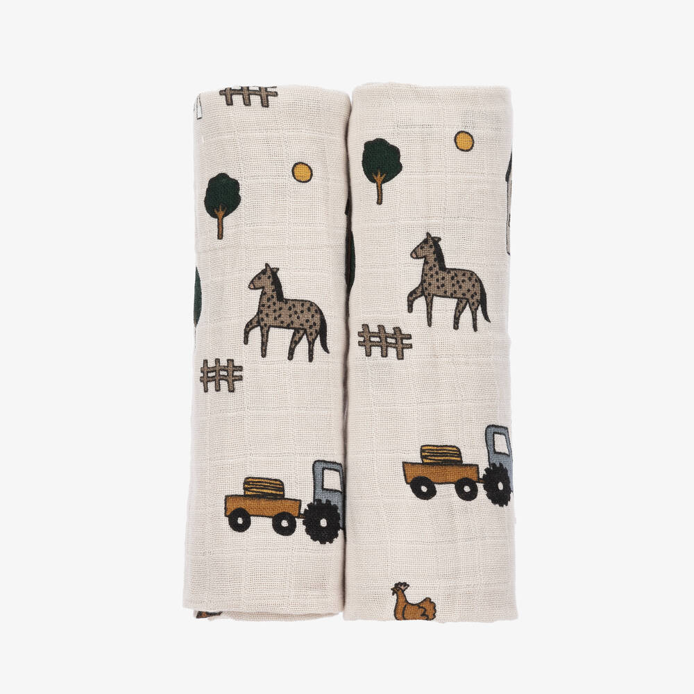 Liewood - Beige Organic Cotton Farm Muslins (2 Pack) | Childrensalon