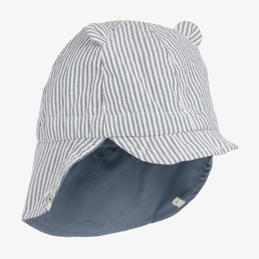 Liewood - قبعة للشمس بوجهين قطن عضوي لون أزرق وأبيض | Childrensalon