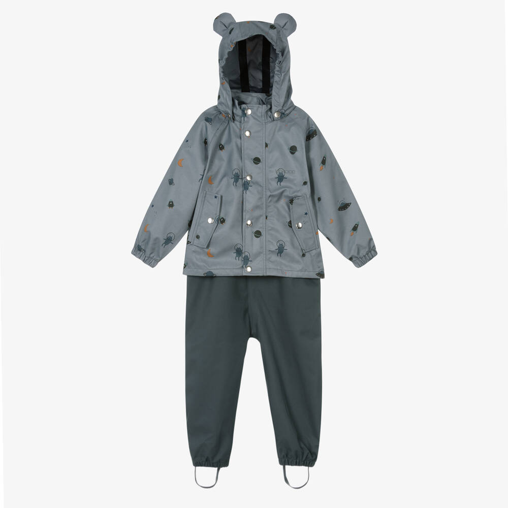 Liewood Babies' Blue Space Rainwear Coat & Trouser Set