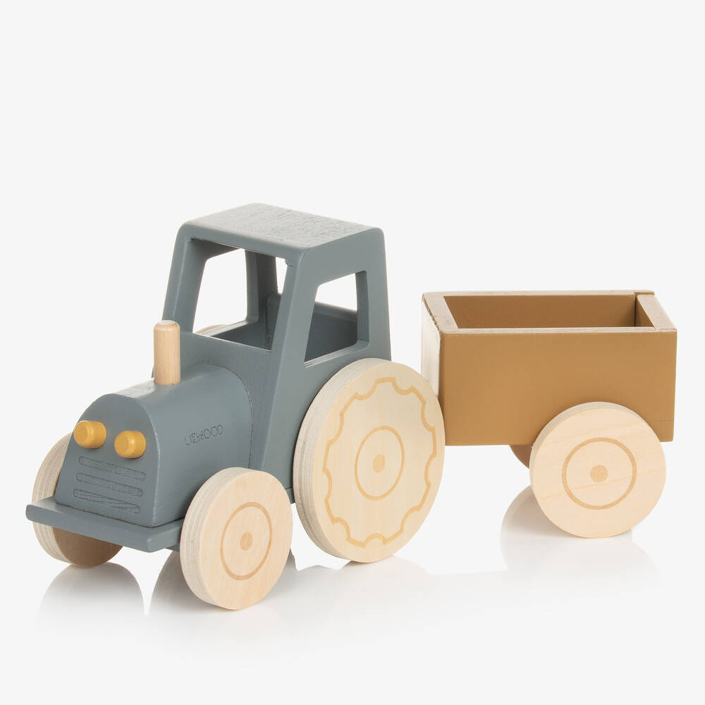 Liewood - Синий деревянный игрушечный трактор (26см) | Childrensalon