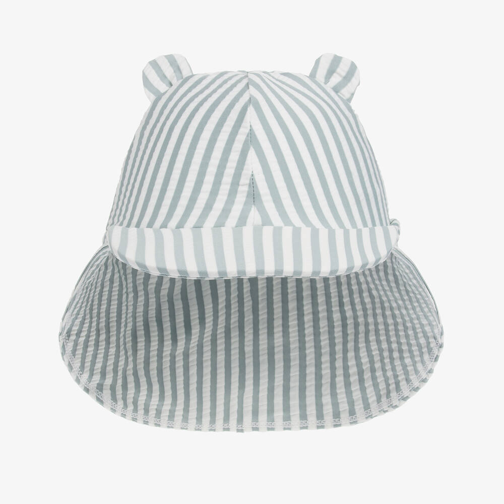 Liewood - قبعة سباحة مقلم لون أبيض وأزرق (UPF40+) | Childrensalon