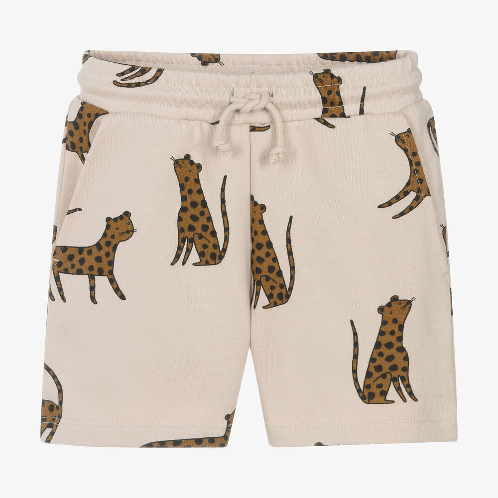 Shop Liewood Boys Beige Cotton Leopard Print Shorts