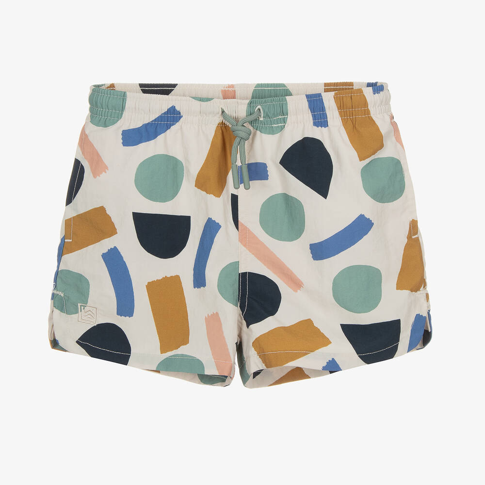 Shop Liewood Boys Beige Geometric Shape Swim Shorts (upf 40+)