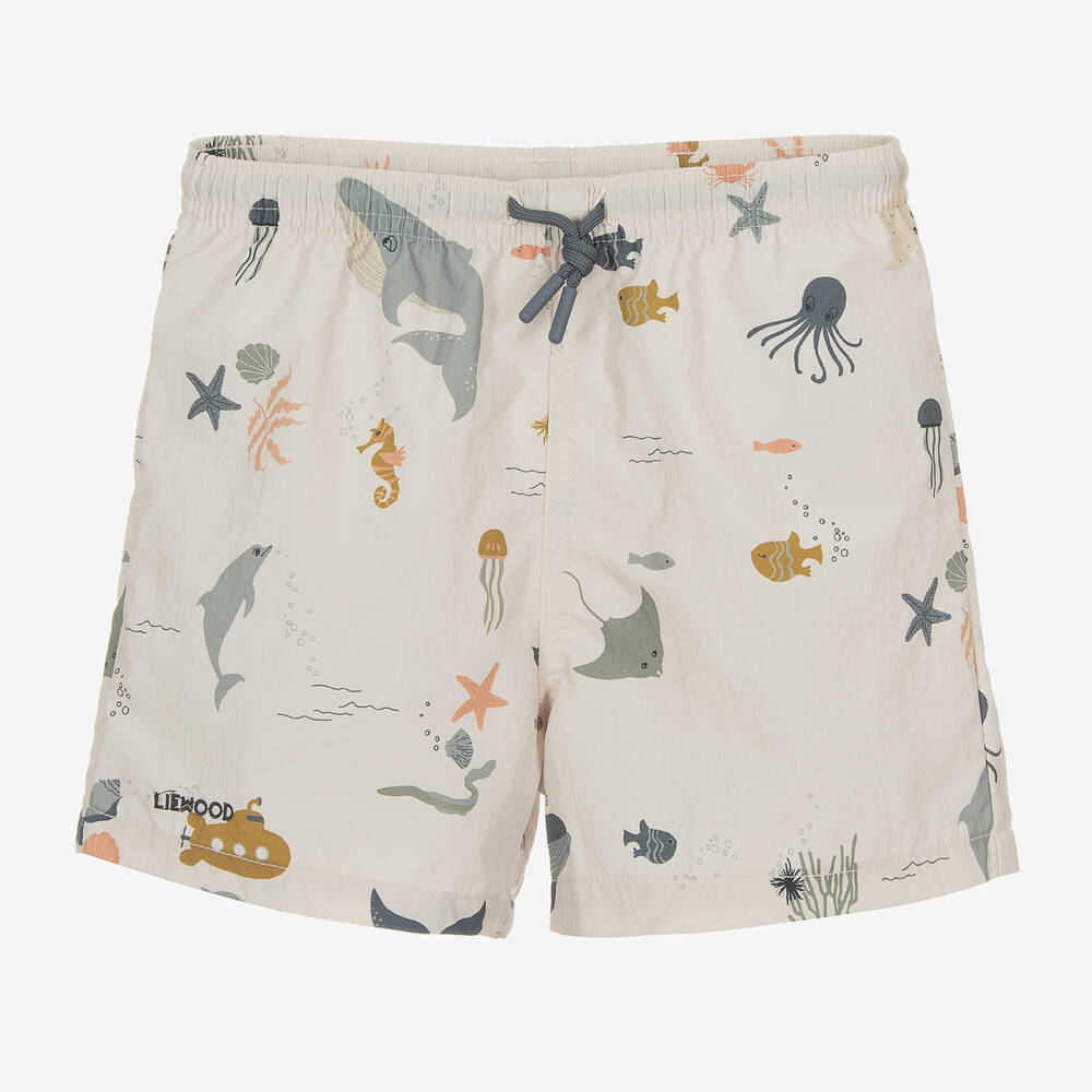 Shop Liewood Boys Beige Sea Creature Swim Shorts (upf 40+)