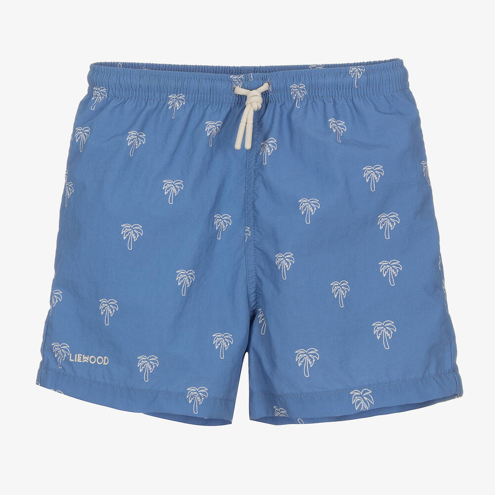 Shop Liewood Boys Blue Palm Tree Swim Shorts (upf 40+)