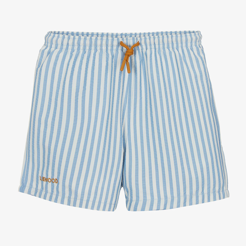 Shop Liewood Boys Blue Striped Swim Shorts (upf 40+)