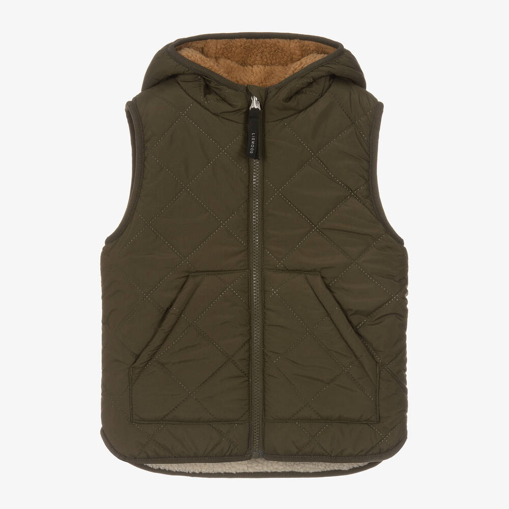 Liewood - Boys Green Padded Reversible Gilet | Childrensalon