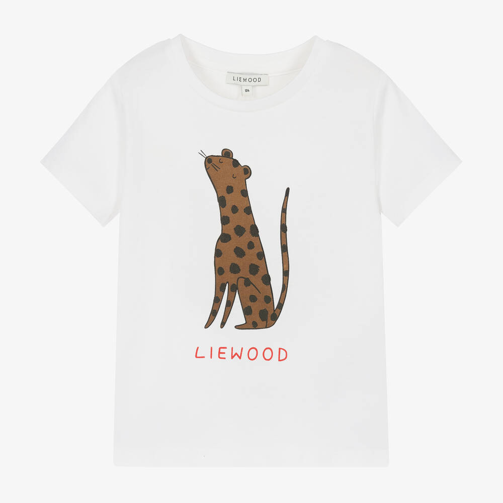 Liewood - تيشيرت بطبعة الفهد قطن عضوي لون أبيض للأولاد | Childrensalon