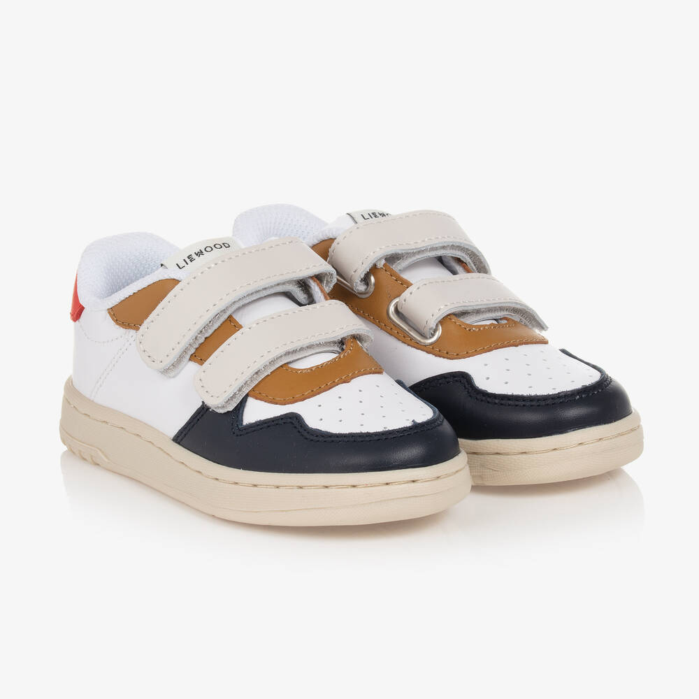 Liewood - Boys White & Navy Blue Leather Trainers | Childrensalon