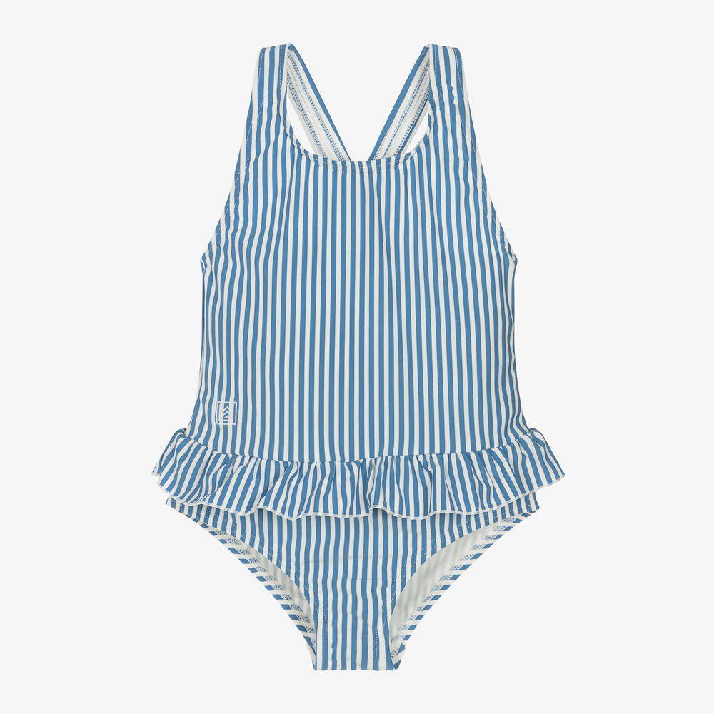 Liewood - Girls Blue Stripe Swimsuit (UPF40+) | Childrensalon