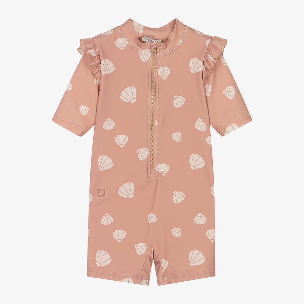 Liewood - Girls Pink Shell Print Sun Suit (UPF40+) | Childrensalon