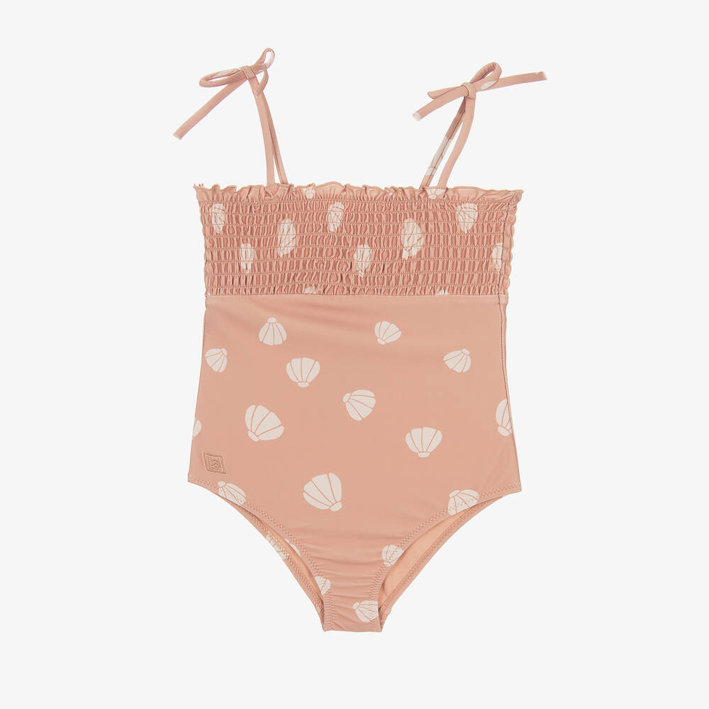 Shop Liewood Girls Pink Shell Print Swimsuit (upf40+)