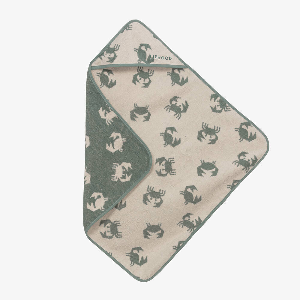 Liewood - Green & Beige Cotton Hooded Baby Towel (70cm) | Childrensalon