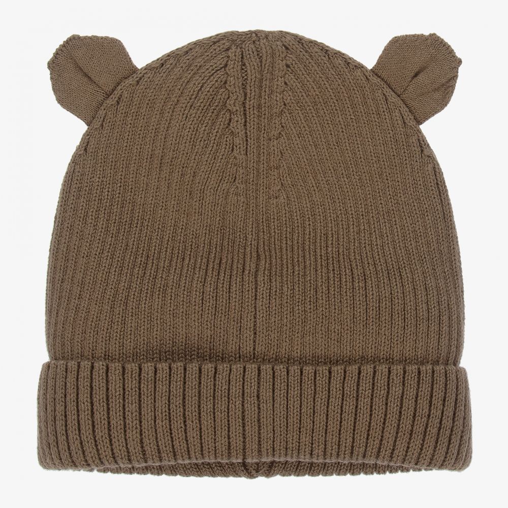 Liewood Babies' Green Knitted Beanie Hat In Brown