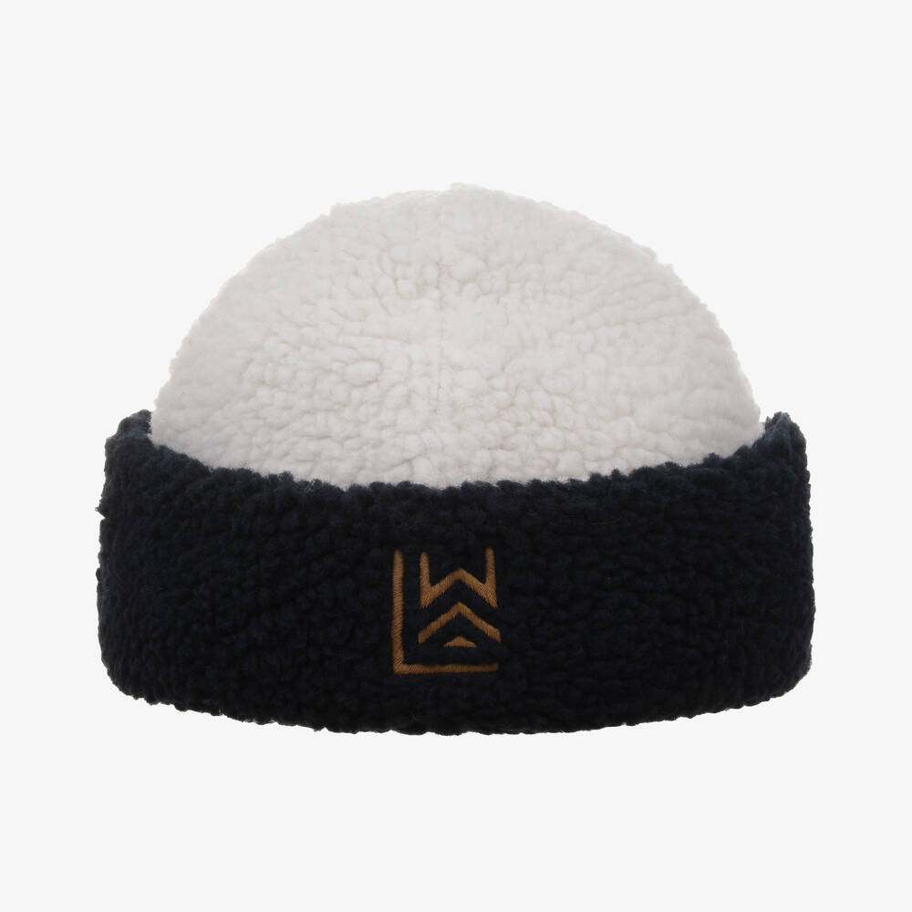 Liewood - Ivory & Navy Blue Sherpa Fleece Beanie Hat | Childrensalon