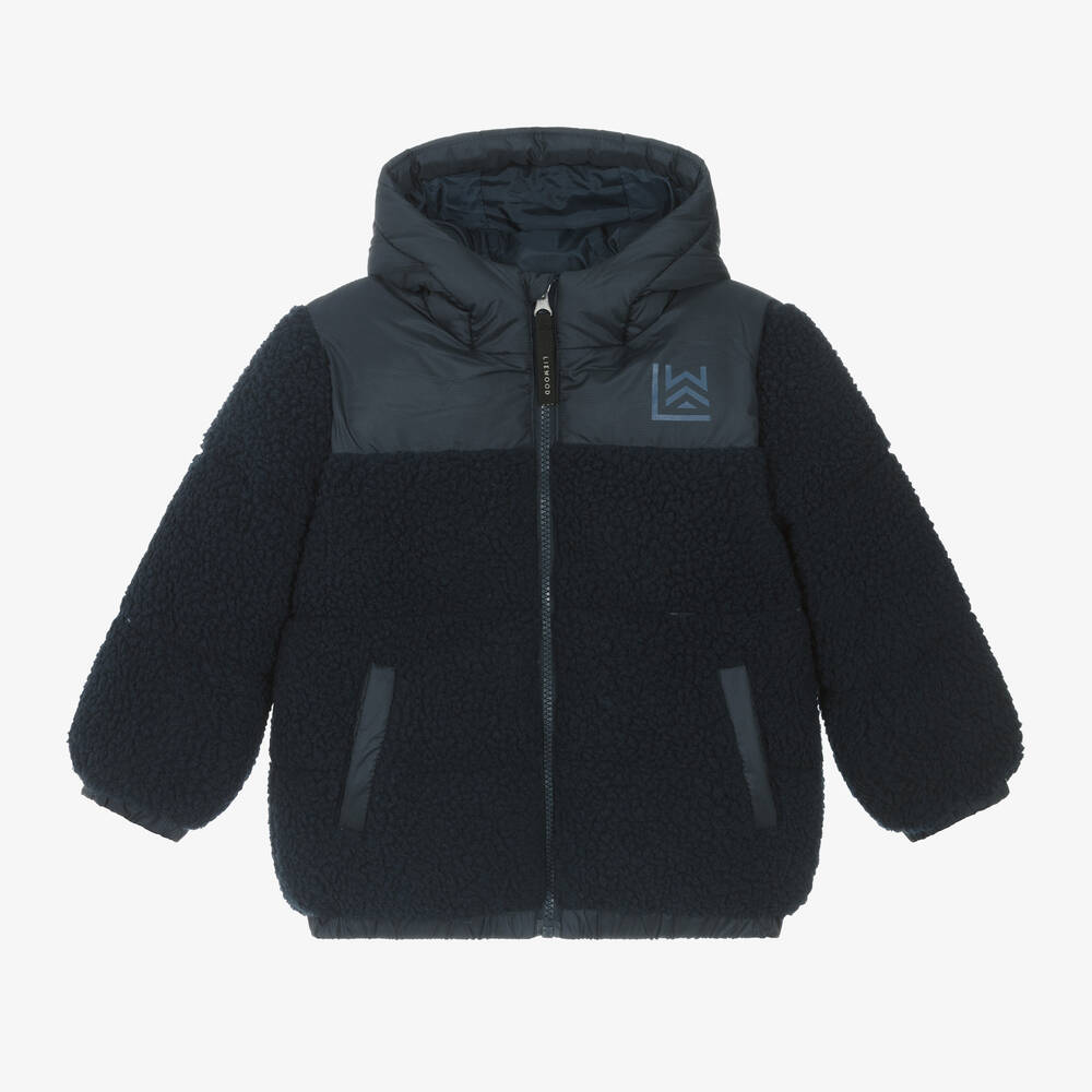 Liewood - Navy Blue Hooded Sherpa Fleece Jacket | Childrensalon