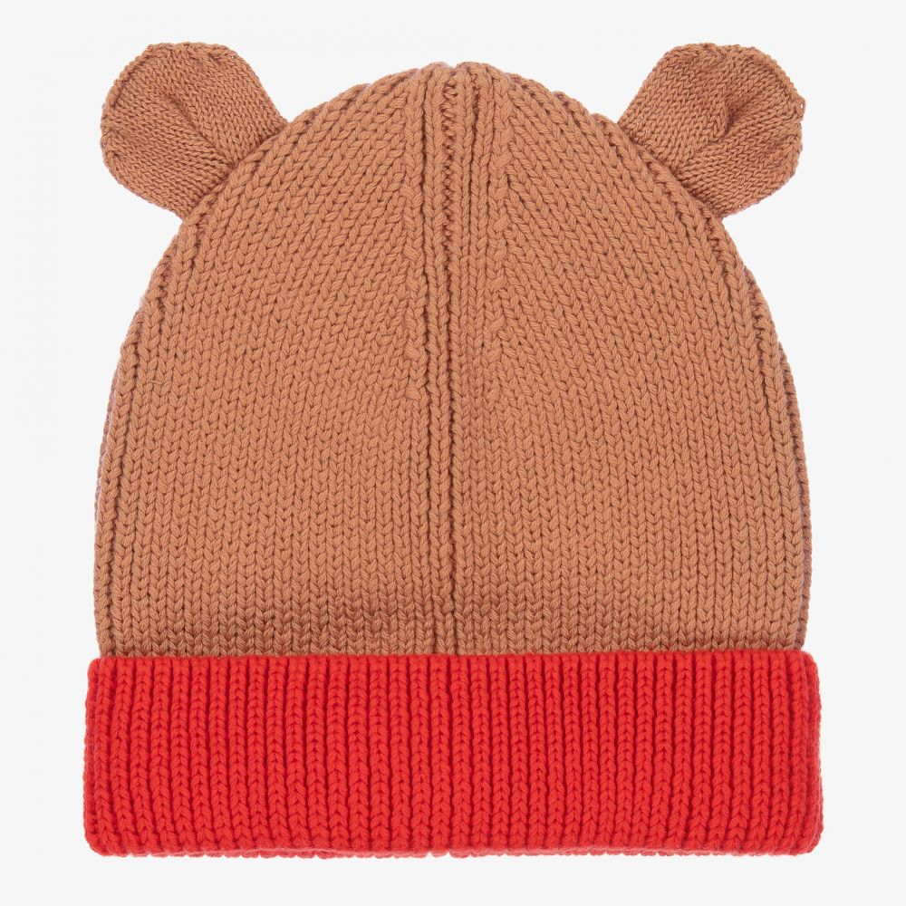 Liewood Babies' Girls Pink Knitted Bear Beanie Hat In Brown
