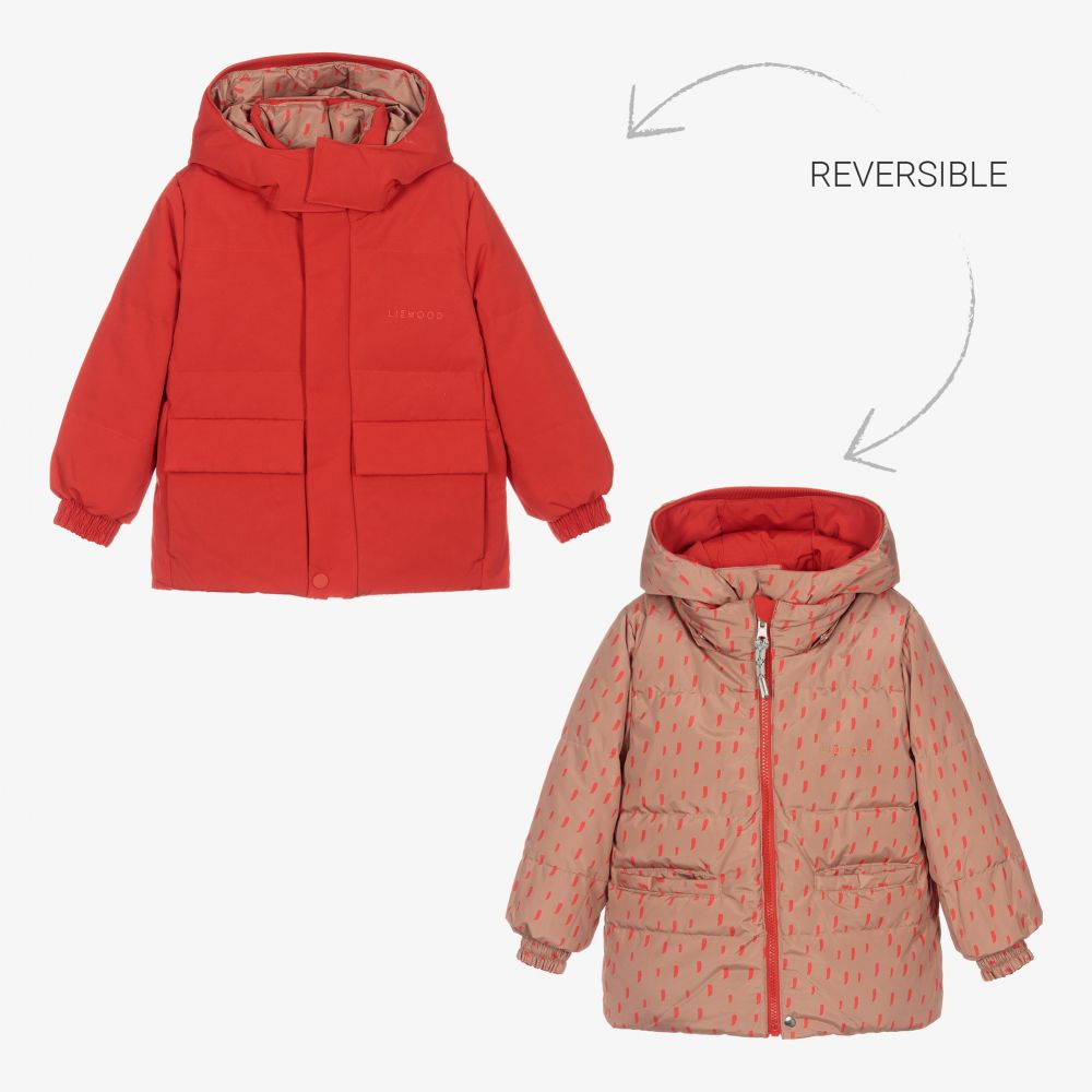 Liewood Babies' Girls Red Reversible Puffer Jacket In Multi