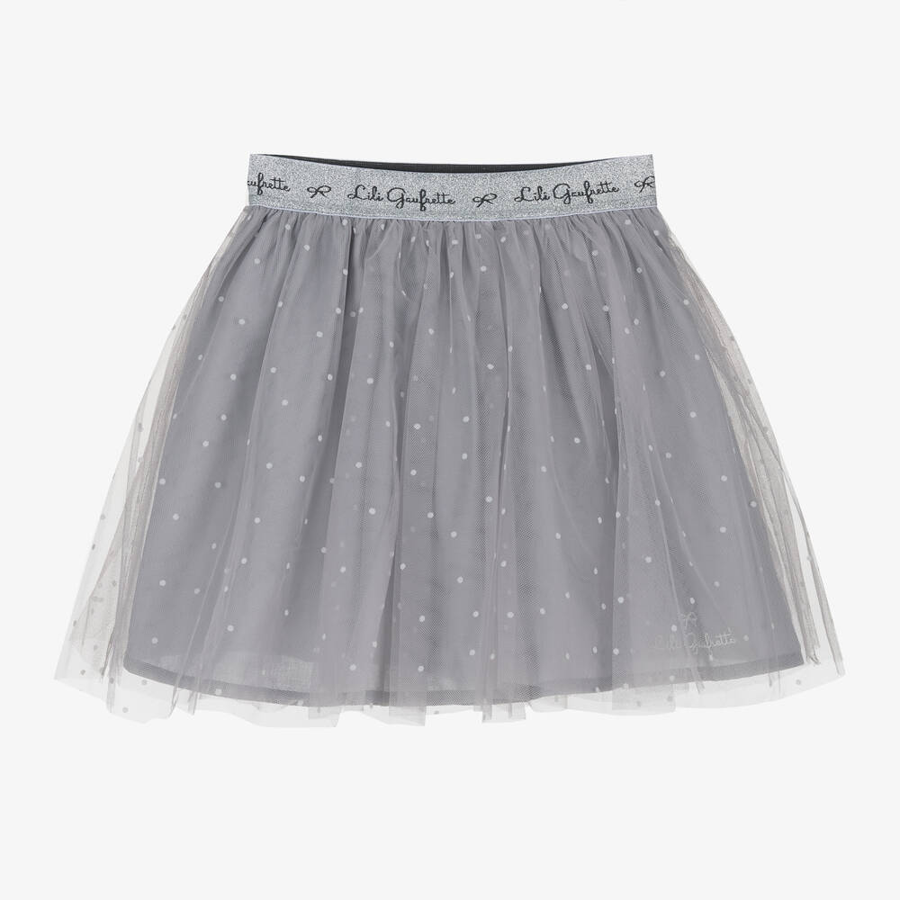 Lili Gaufrette - Серая юбка из тюля в горошек для девочек | Childrensalon