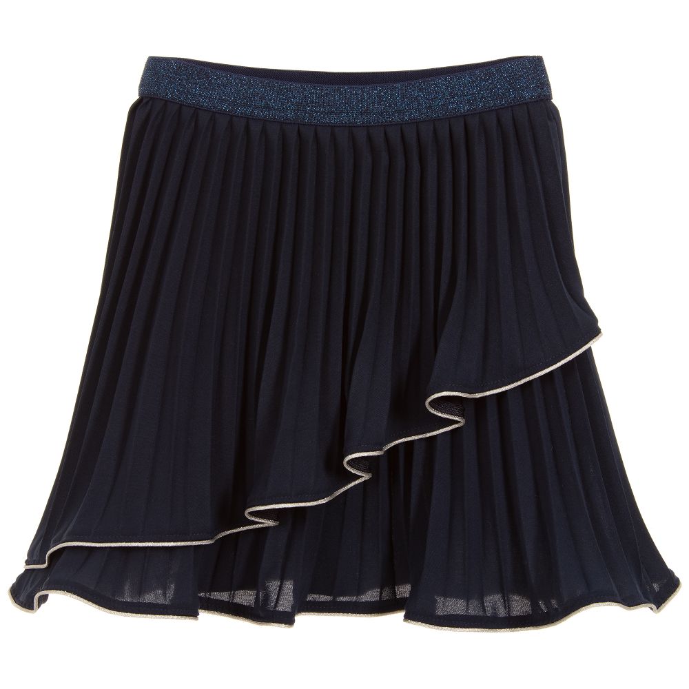 Lili Gaufrette Babies' Girls Navy Blue Pleated Skirt In Black