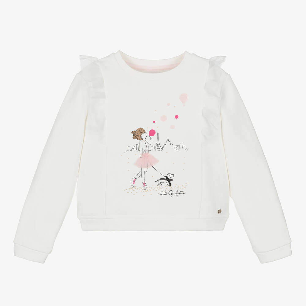 Lili Gaufrette Kids' Girls White Cotton Paris Sweatshirt