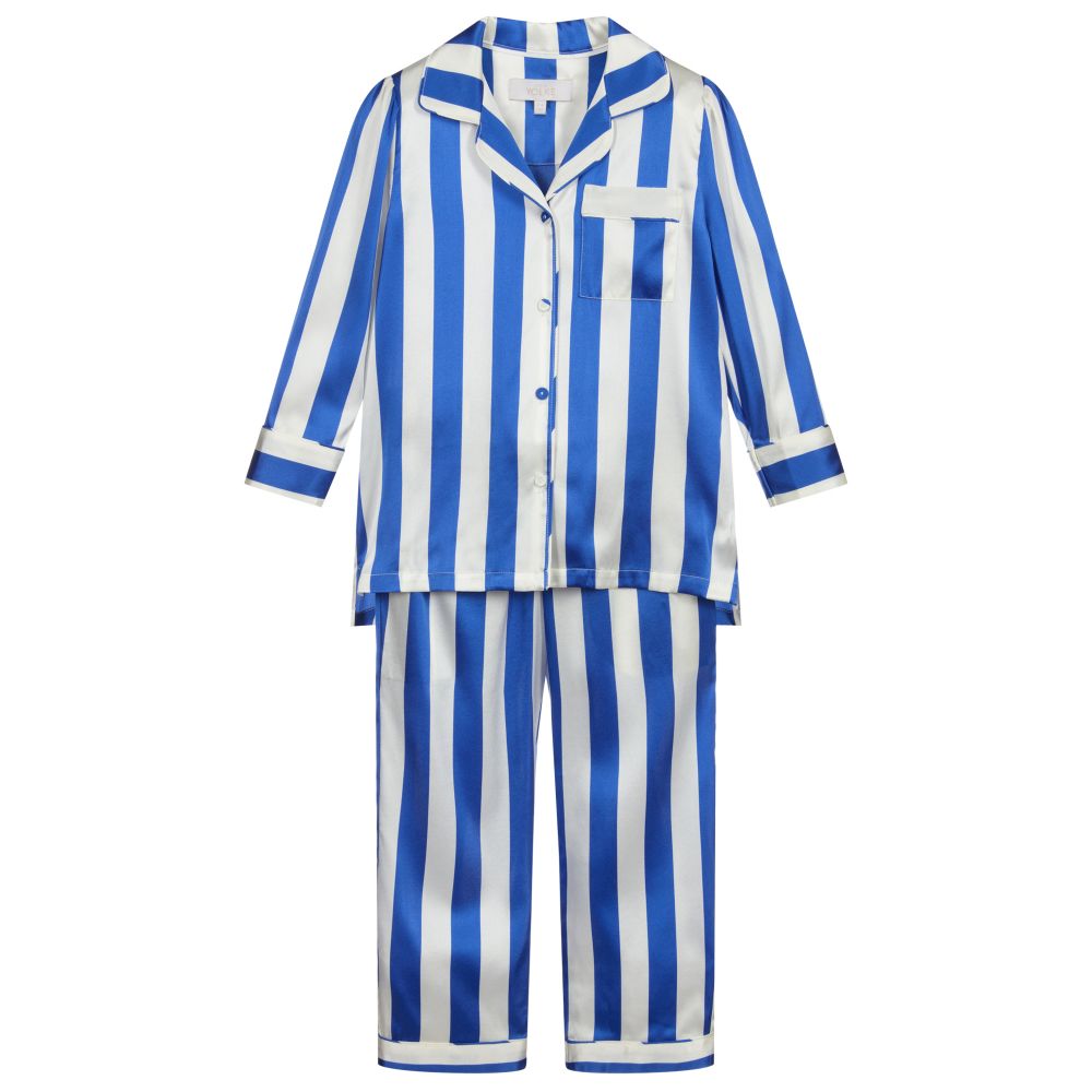 Little Yolke Babies'  Girls Blue & White Silk Pyjamas In Multi