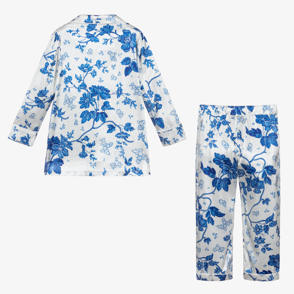 LiTTLE YOLKE - Blue & White Silk Pyjamas | Childrensalon