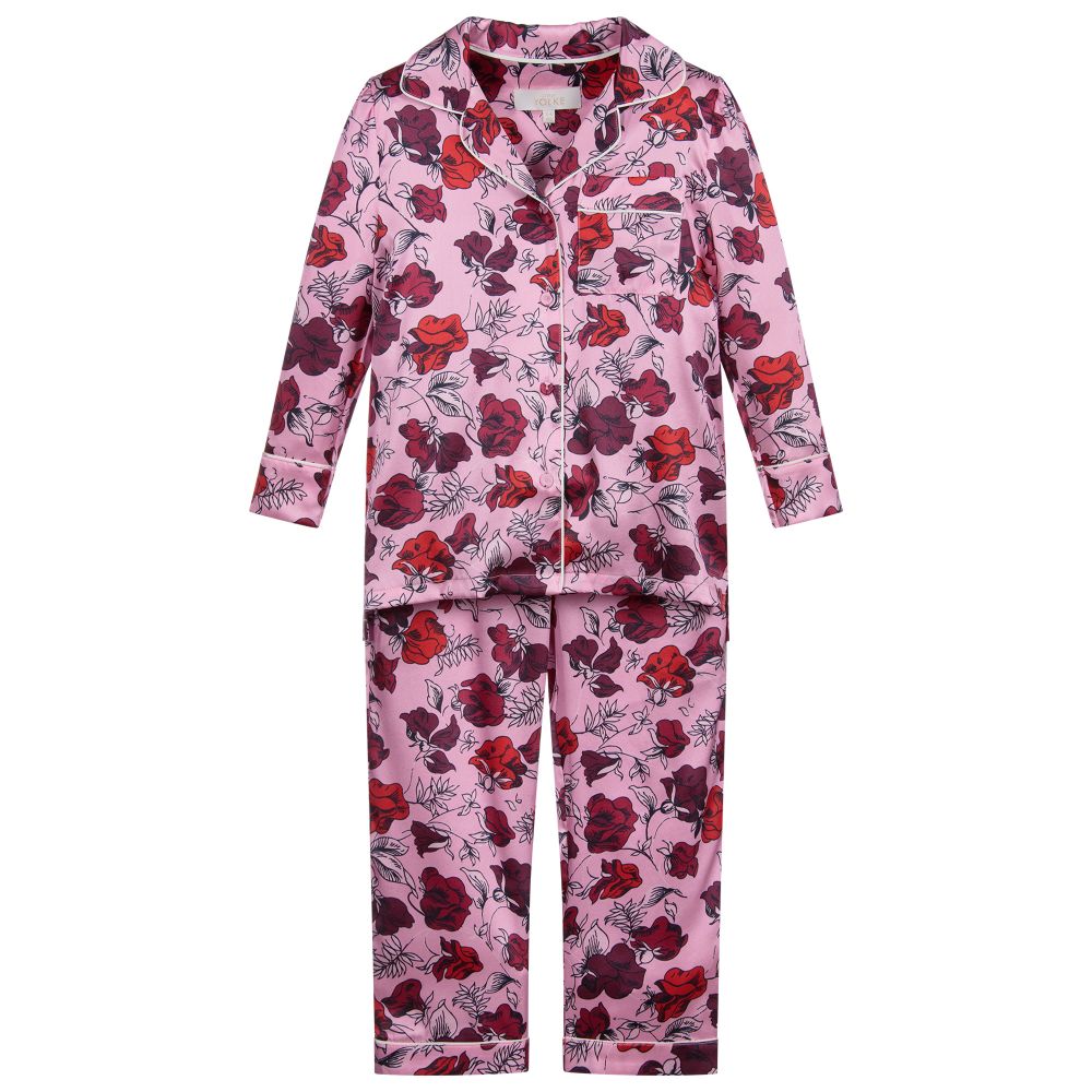 Little Yolke Babies'  Girls Pink Silk Floral Pyjamas In Multi