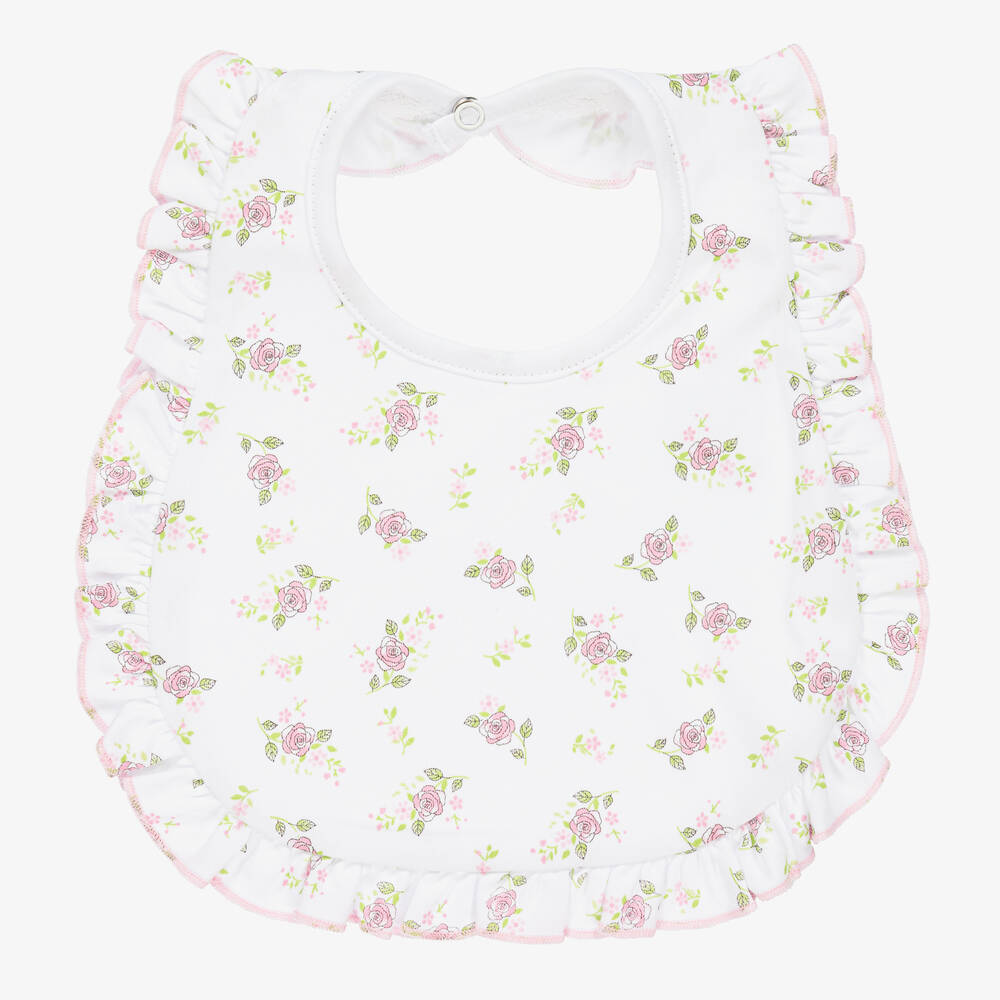 Magnolia Baby - Baby Girls White & Pink Hope's Rose Pima Cotton Bib | Childrensalon