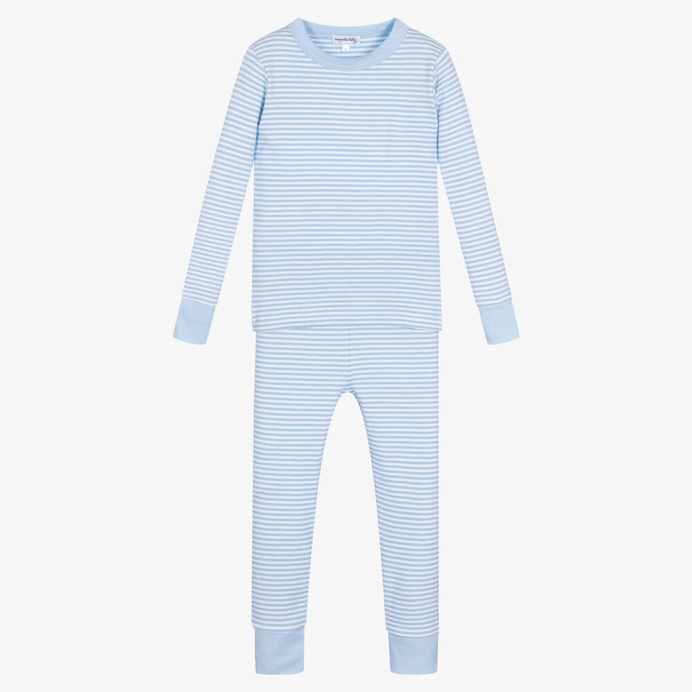 Magnolia Baby - Boys Blue Striped Pima Cotton Pyjamas | Childrensalon