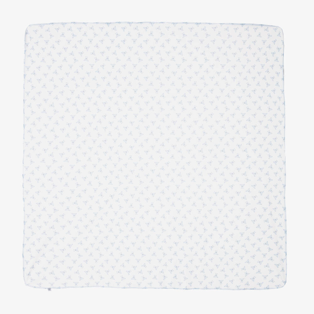 Magnolia Baby - Boys White & Blue Pima Cotton Blanket (100cm) | Childrensalon