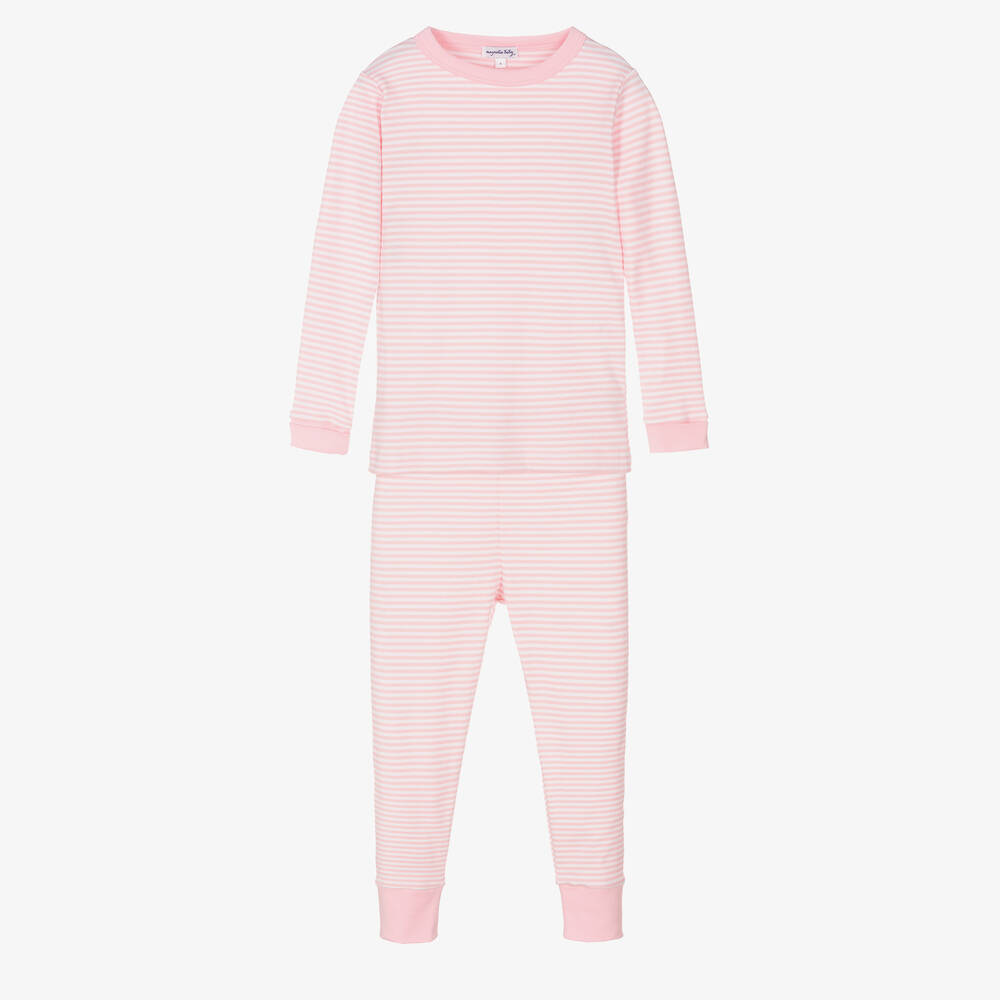 Magnolia Baby - Pyjama rose rayé en Pima fille | Childrensalon