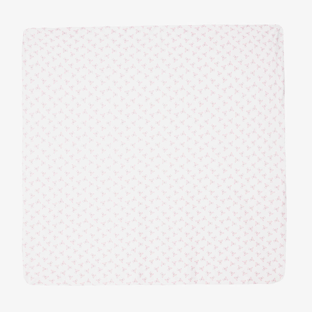 Magnolia Baby - Girls White & Pink Pima Cotton Blanket (100cm) | Childrensalon