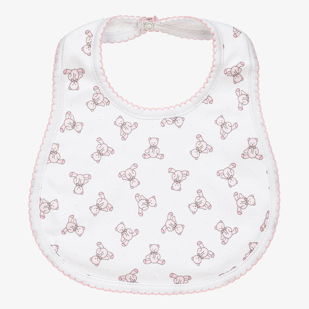 Magnolia Baby - White & Pink Teddy Pima Cotton Bib | Childrensalon