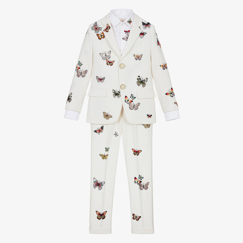 Maison Ava - Boys Ivory Embroidered Butterfly Suit | Childrensalon