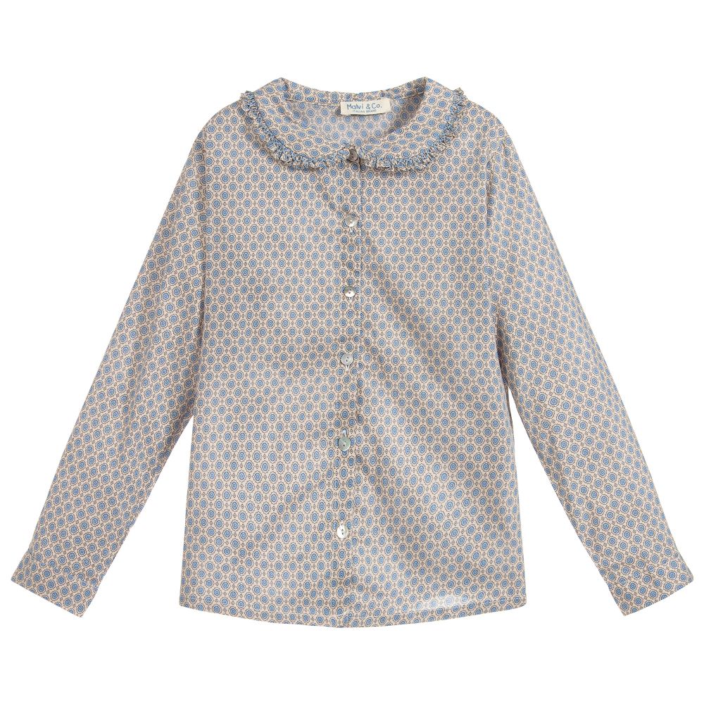 Malvi & Co. Babies' Girls Grey & Blue Cotton Shirt