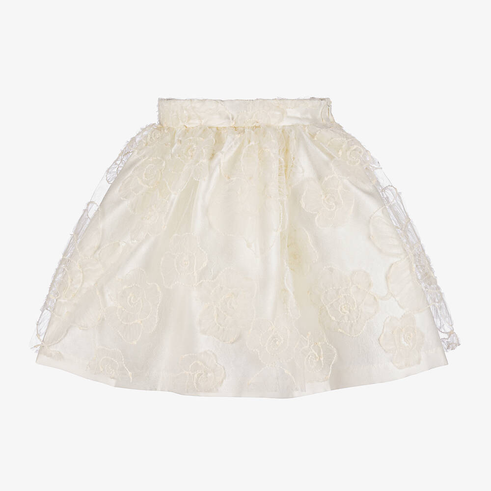 Mama Luma - Girls Ivory Floral Tulle Skirt | Childrensalon